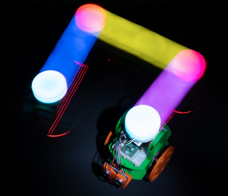Pixelbot with light trail